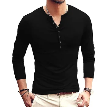 Camicia POLO da uomo Casual Bottoni tinta unita leggeri Scollo a V Slim-Fit Home Comodo pullover a maniche lunghe Top base