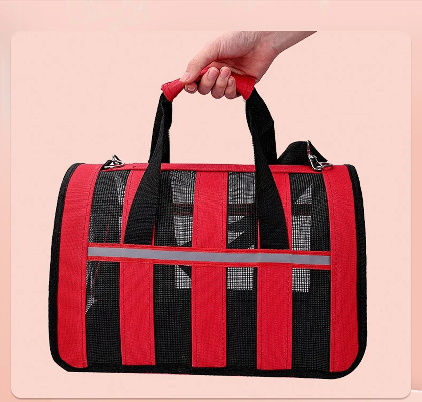 Breathable cat outing Bag Pet dog Summer skew straddle portable foldable small to medium dog cage mesh handbag