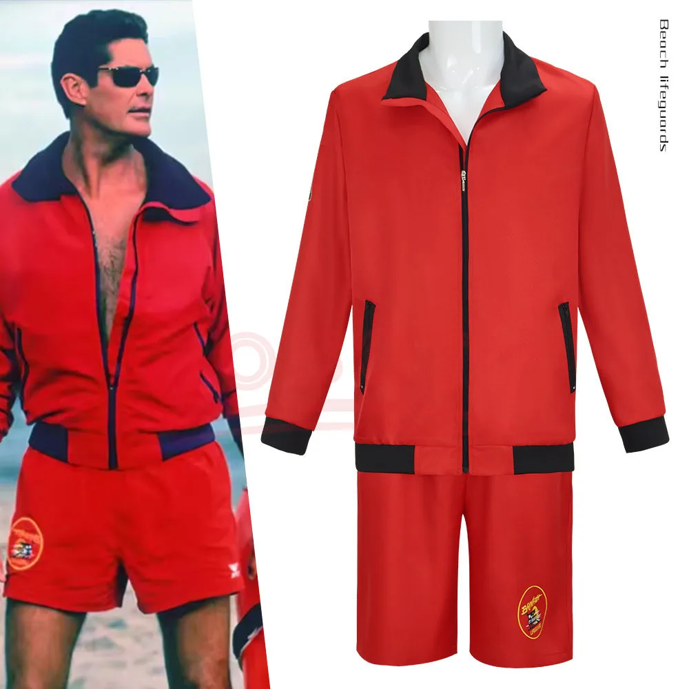 Movie Baywatch David Hasselhoff Cosplay Costume Beach Style Red Jacket 