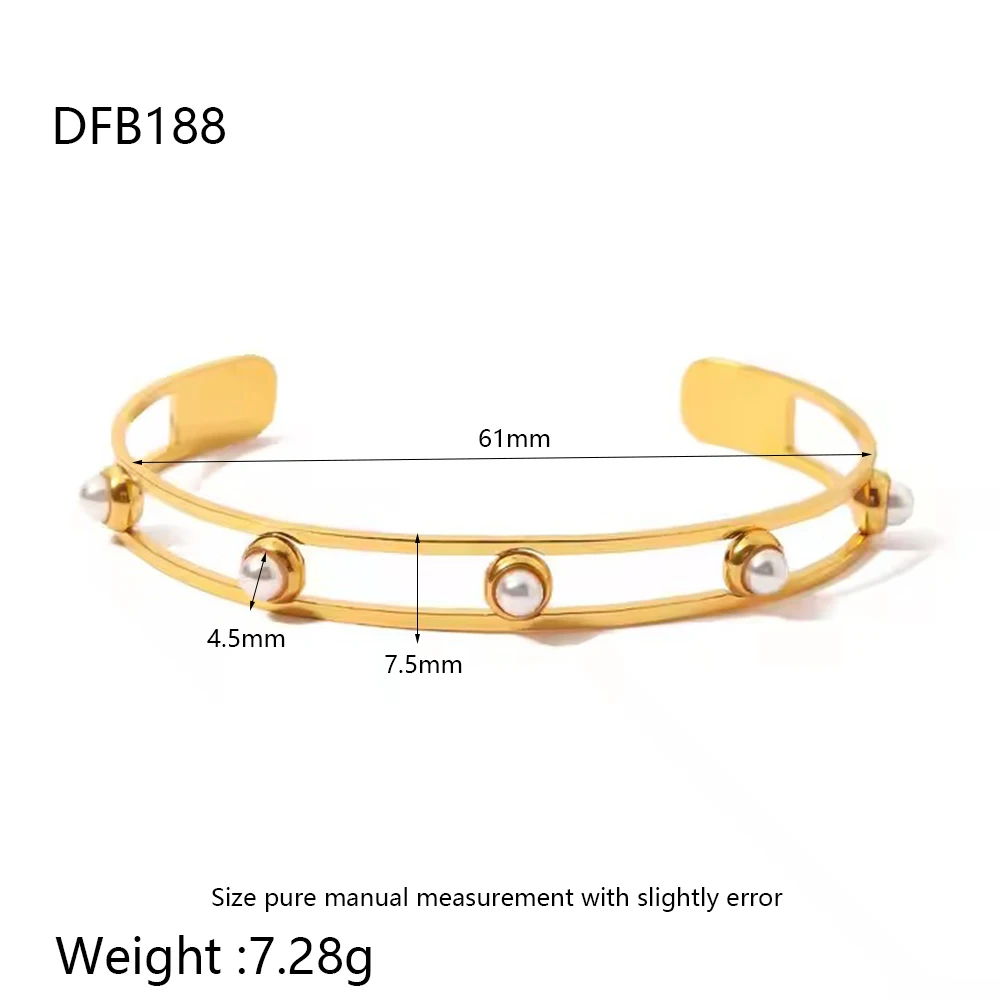 Stilvolle Nachahmung Perlen Geometrische Offenen Ring Armreif Armband Edelstahl Anlaufgeschützte Mode Schmuck Großhandel – Detail 4