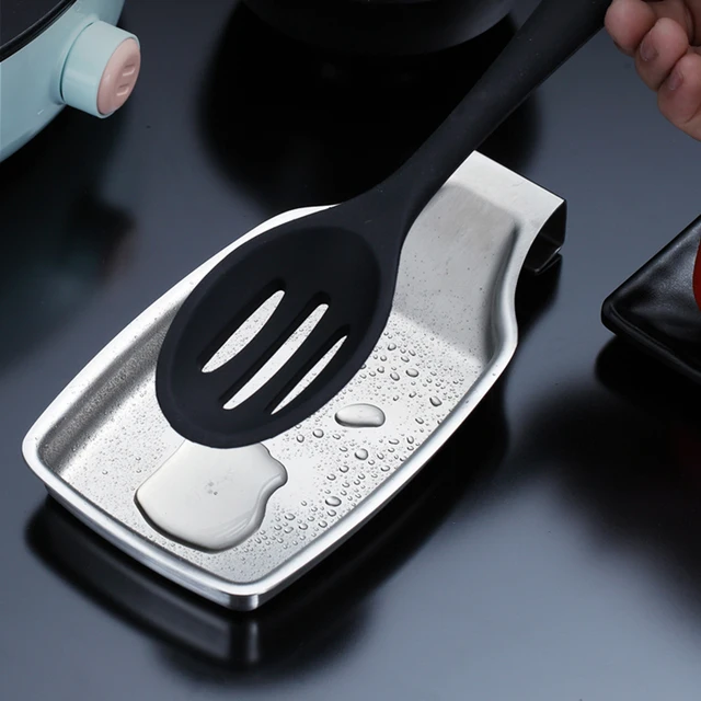 Rozsdamentes Acél Kanállal Pihenő Spatula Pihenőhely Nemslip Otthoni Konyhai Kempinghez - Image 6