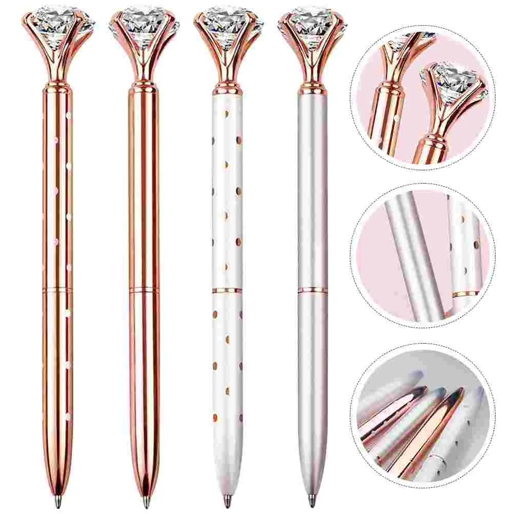 4 Pcs Crystal Diamond Pen School Pens Office Supplies for Desk Smooth Metal Shaped Writing Child