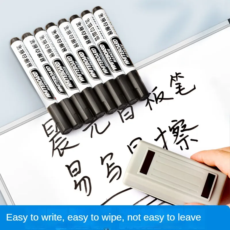 Erasable Whiteboard Markers Large Capacity Teaching Conference Markers Abrasion Resistant Tip Black for Office M&G 10pcs whiteboard pens