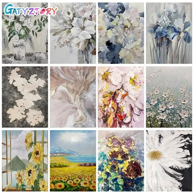 

GATYZTORY Painting By Numbers Abstract Plain Flowers For Adults Handmade On Canvas Gift Artwork Pictures Paint Set Coloring By N