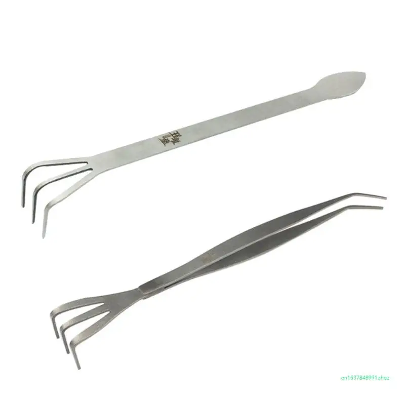 Mini Gardening Rake Stainless Steel Spatula Rake 3 Tines Fan Lawn Leaf Small Hand for Sweep Leaves Cleaning Debris
