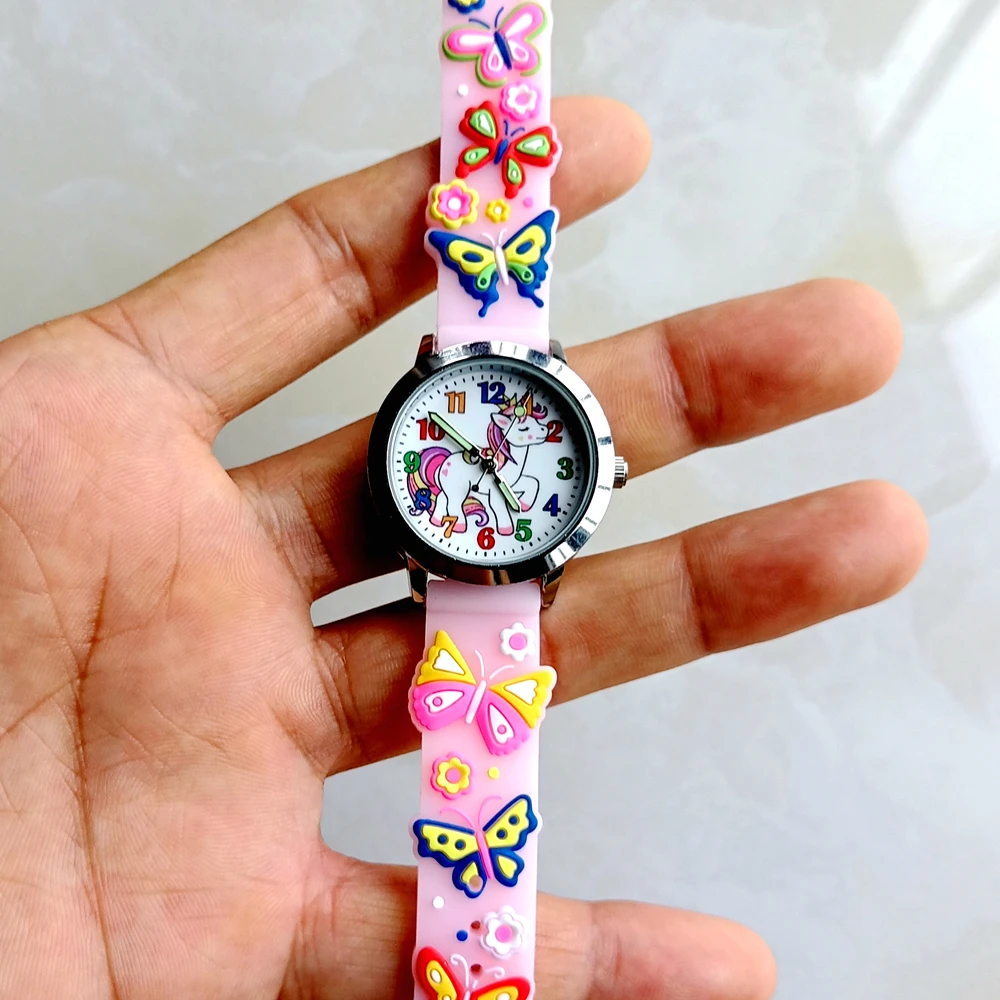 Kids Children's Day Girls Boys Students Butterfly Unicorn Dinosaur 3D Cartoon Silicone Birthday Party Gift Clock Quartz Watches 5