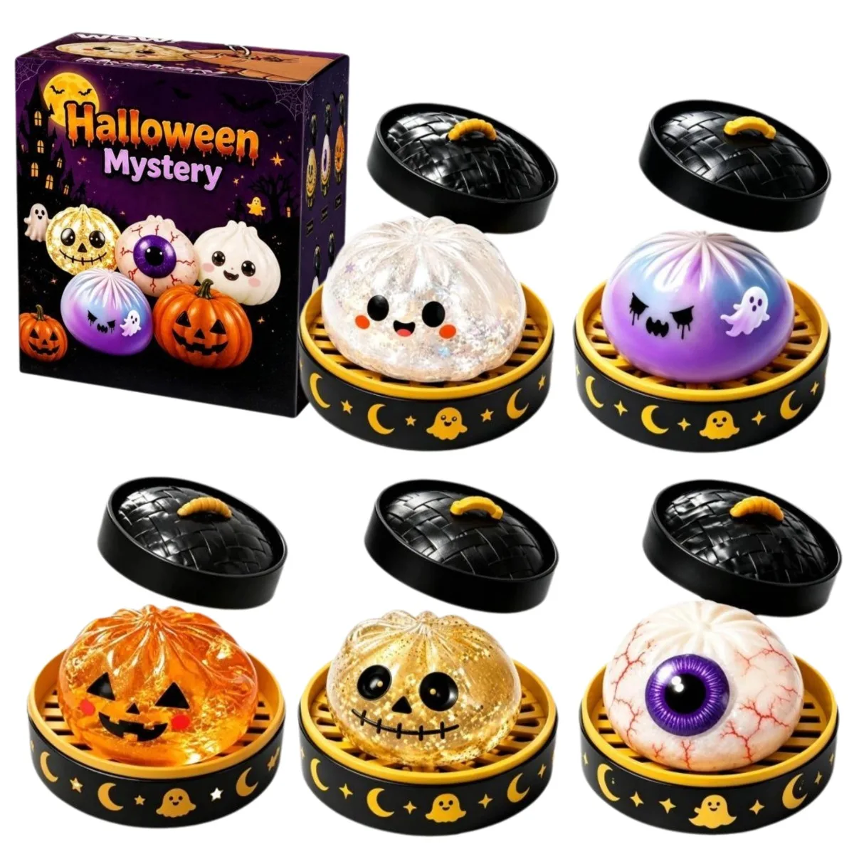5.5cm Soft Squishy Dumpling Toy With Halloween Theme Steamed Box Slow Rising Funny Sensory Toy Decompression Squeeze Toy Gift 1 5.5cm Soft Squishy Dumpling Toy With Halloween Theme Steamed Box Slow Rising Funny Sensory Toy Decompression Squeeze Toy Gift 1