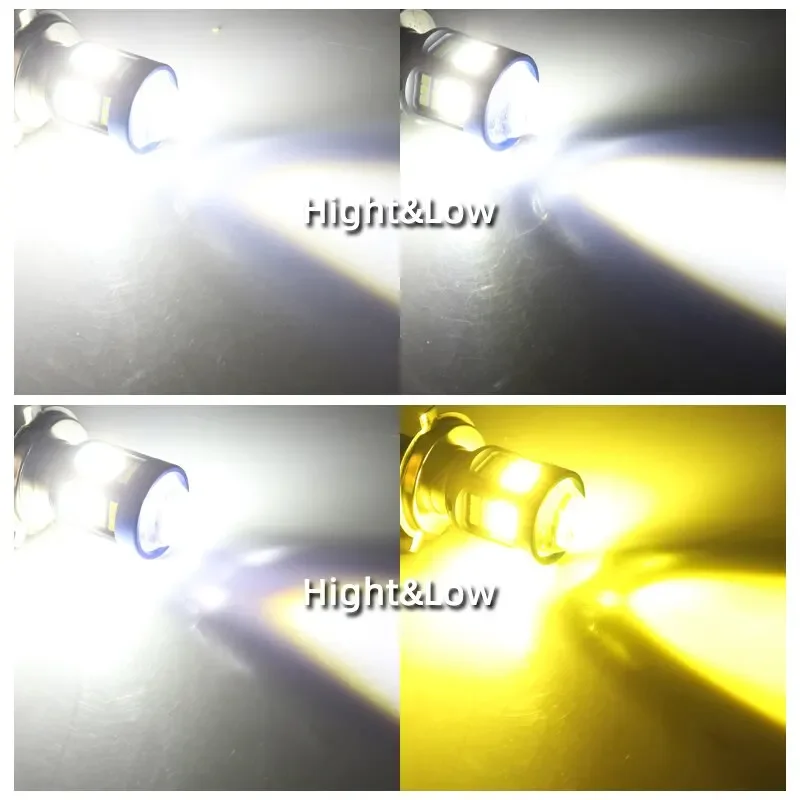1PC H4/H6 LED Motorcycle Headlight - CSP Dual Color White/Yellow Hi-Lo Beam Lens, Fog Running Light for Bike Scooter