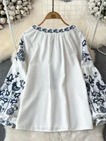 Retro Ethnic Sle Long Sve round Ne Loose irt Women's Doll Top Commute Sle Korean Version Embroidered Faionable - Image 4