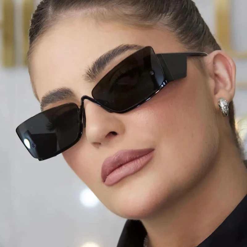 

2023 New Vintage Punk Square Black Sunglasses Women Men Fashion Brand Modern Half Frame Sun Glasses Female Gray Shades Oculos