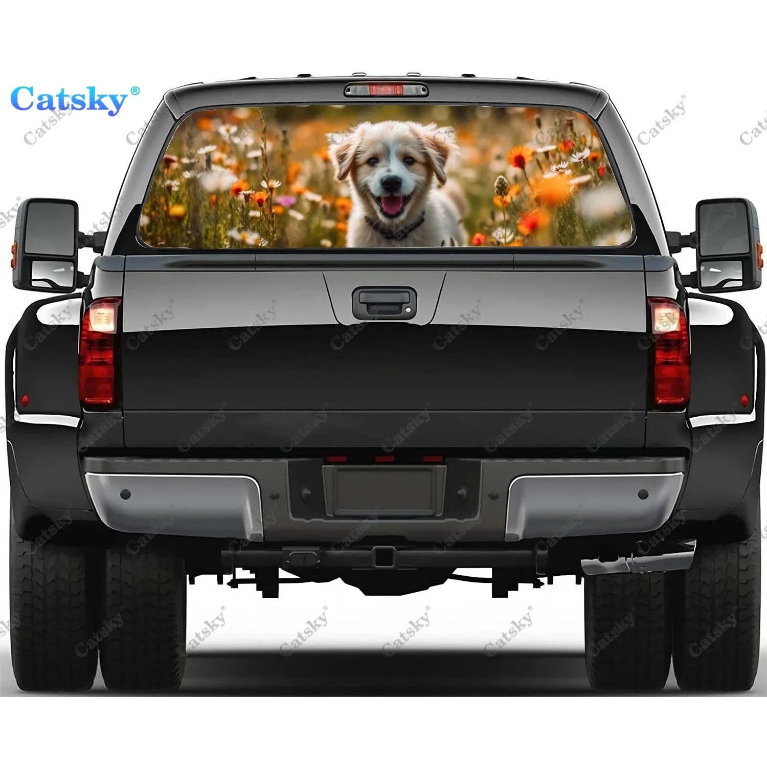 

Dog In Flowery Meadow Rear Window Decal Fit Pickup,Truck,Car Universal See Through Perforated Back Windows Vinyl Sticker