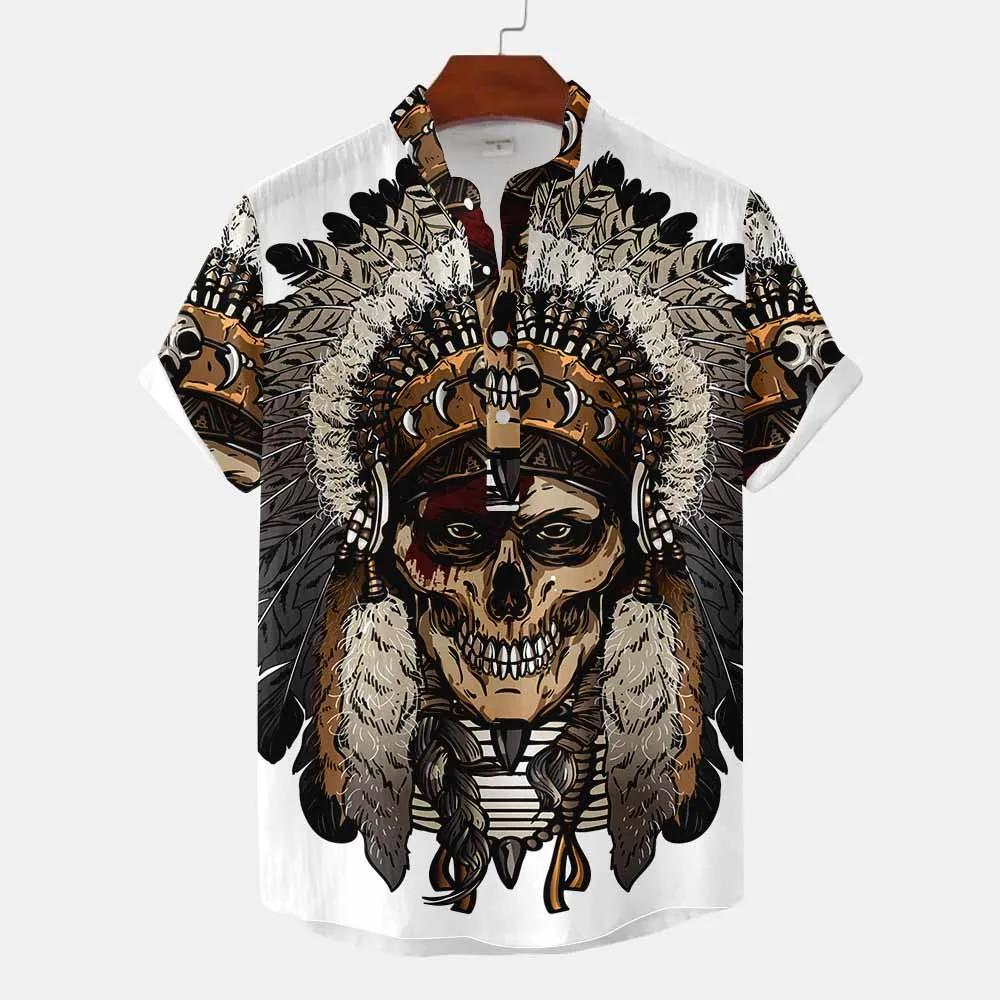 

3d Print Indian pattern 2023 new Chinese-style stand-up collar shirt Men's Shirt Shirt Oversized Casual Short-sleeved polos