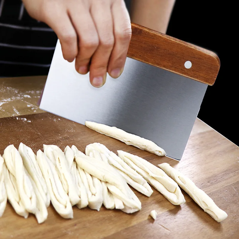 Stainless Steel Dough Cutter Wooden Handle Pastry Spatula Multifunctional Non-stick Bread Flour Scrapper Kitchen Baking Tools dough scraper dough cutter