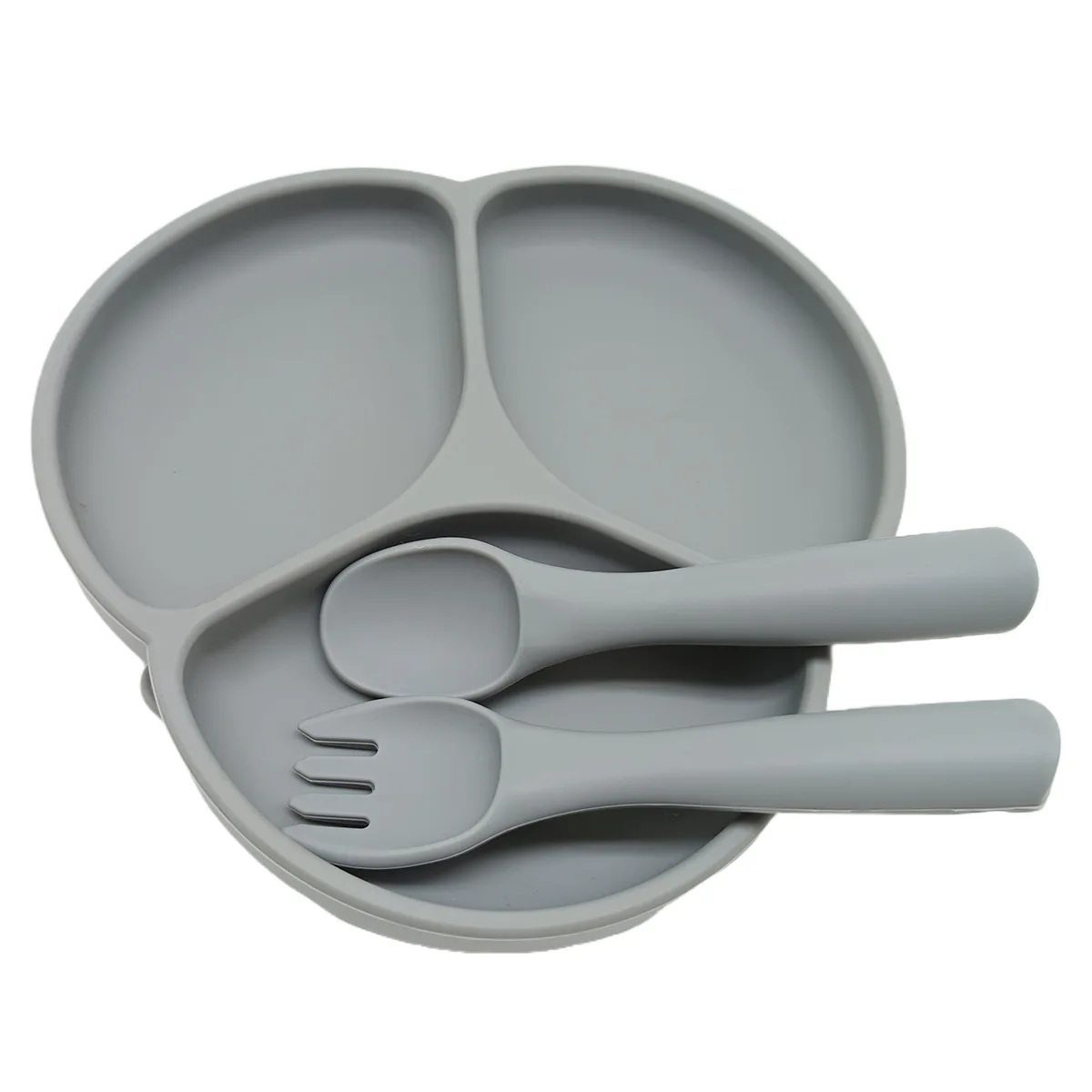 3Pcs Silicone Tableware Set Simple Dinner Plate Fork Spoon Safe Non-Slip Baby Food Tableware  Set 6