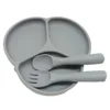 3Pcs Silicone Tableware Set Simple Dinner Plate Fork Spoon Safe Non-Slip Baby Food Tableware  Set 6