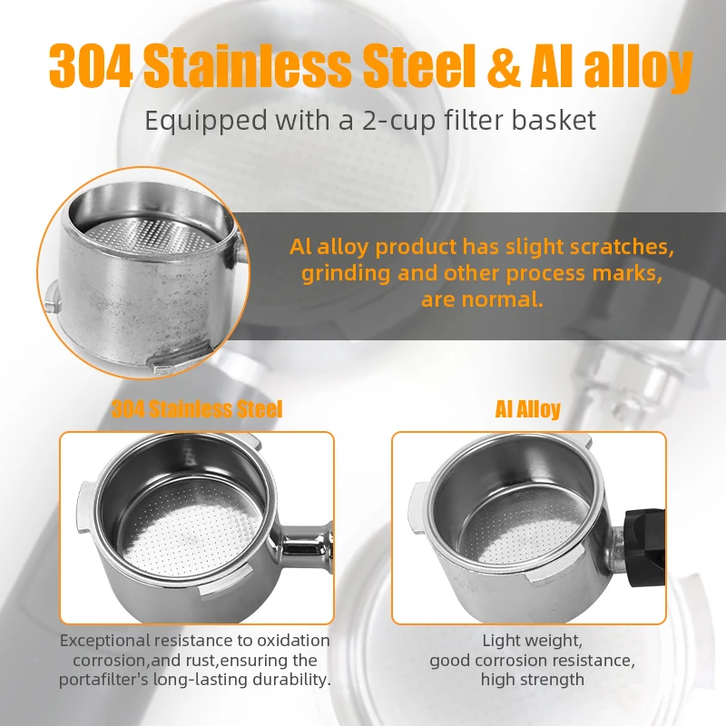51mm Bottomless Portafilter with Reusable Filter Basket - Barista Espresso Machine Accessory