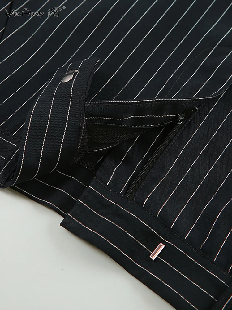 Mnealways18 Streetwear Blue Stripe Straight Skirt Fashion Casual Twill High Waist Skirts Women Spring Office Zipper Long Skirts