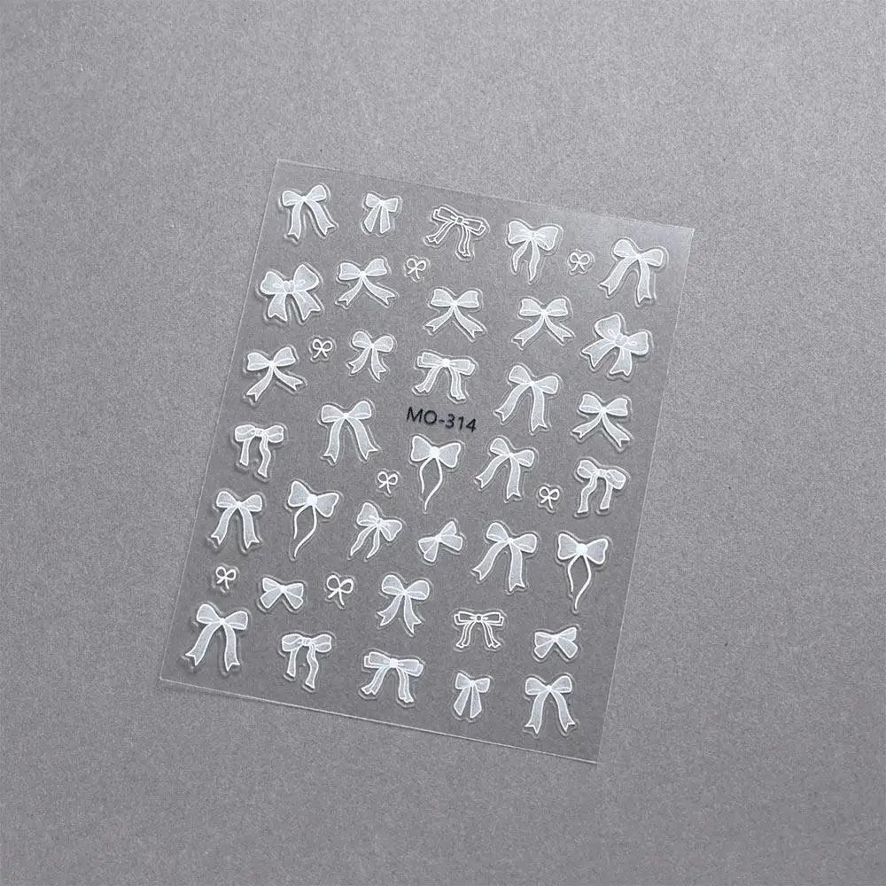 Ultra-thin Bowknot Flower Nail Art Sticker 3D Embossed Self-Adhesive Slider Nail Art White Summer Nail Art Decal Decoration