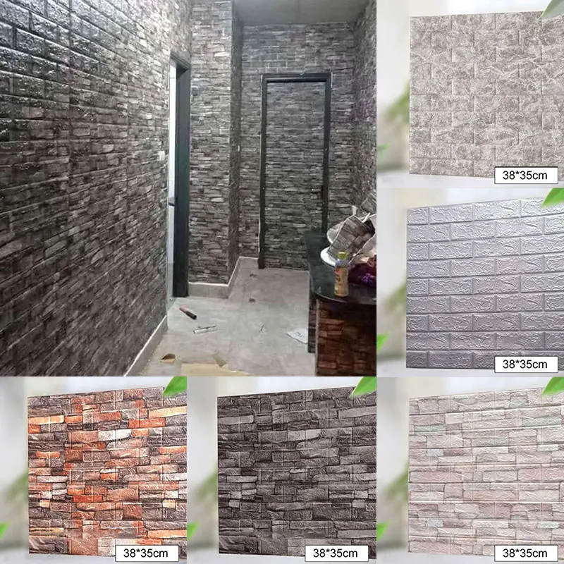 1pcs35x38cm Waterproof 3D Brick Wall Sticker Self Adhesive Wallpaper PE Cotton Wallpaper Living Room DIY Background Decorations