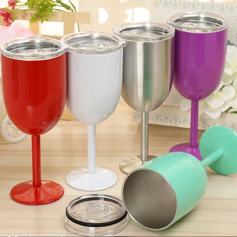 Wine Glass Stainless Steel Single Layer Goblet Color Large Capacity Tumbler Resistant Wine Cup Painting Paint Baking Process Lid
