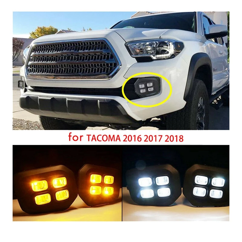 

For 2016-2019 Toyota Tacoma 4-Eyes Style LED DRL Daytime Running Lights Clear Fog Lights Lamps With Turn Signal