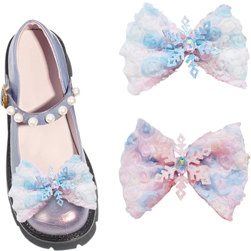 

3D Snowflake Bow Shoe Clips Colorful Flower Shoe Buckle Elegant High Heel Shoe Embellishment for Women Wedding Party Decor 2 Pcs