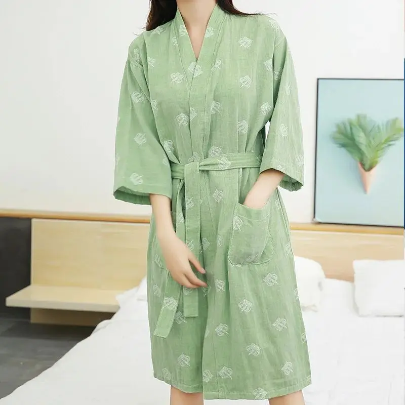 New Arrival Summer 100% Cotton Nightgown  Bath Robe Women's Sleepwear Double deck Gauze Sleepshirts Female Home Bathrobe Loose