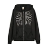 Y2K Rhinestone Skeleton Hoodies Women Gothic Black Zip Up Oversized Sweatshirts Female Retro Harajuku Hooded Jacket Streetwear 5