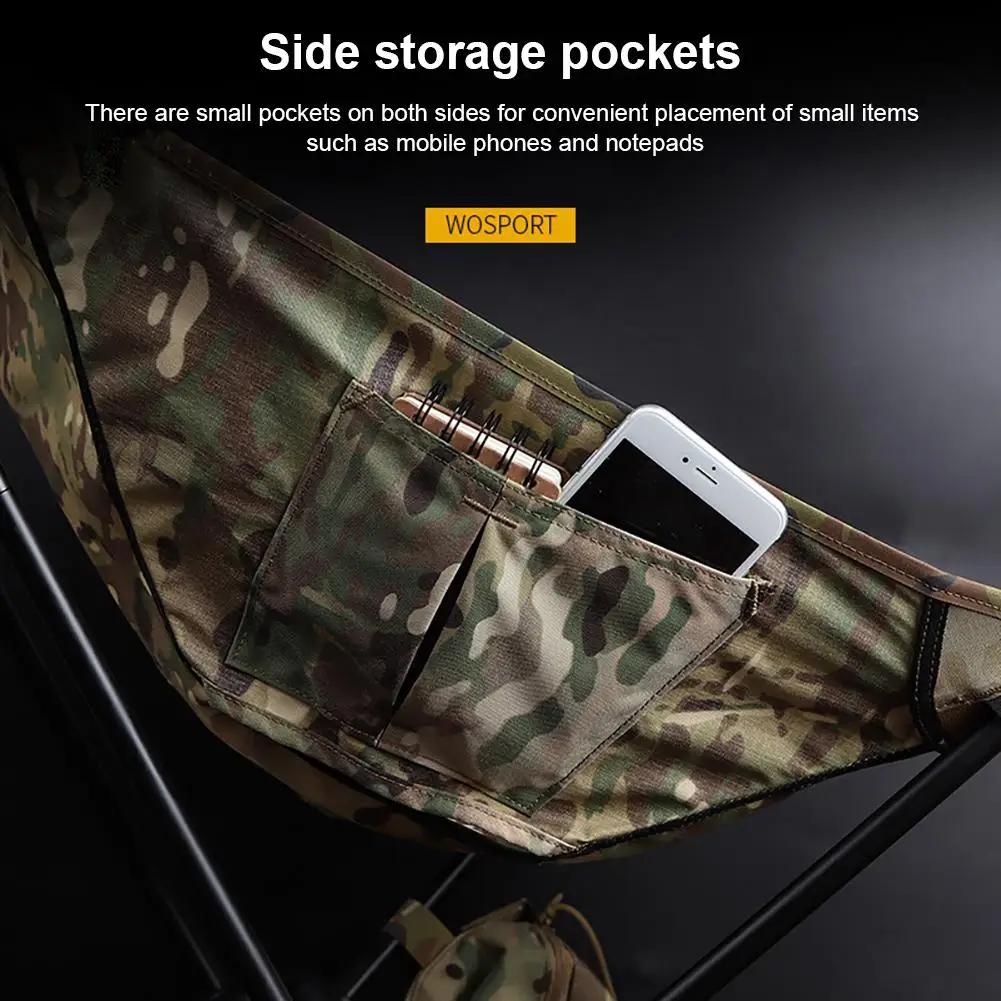 Outdoor Camping Tactical Beach Folding Chair Camouflage Portable Fishing Chair With High Backrest Side Bag