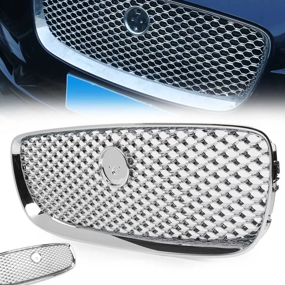 

Car Front Radiator Grille For Jaguar XF XFR X260 2016 2017 2018 2019 2020 Chrome Upper Grill w/ Emblem