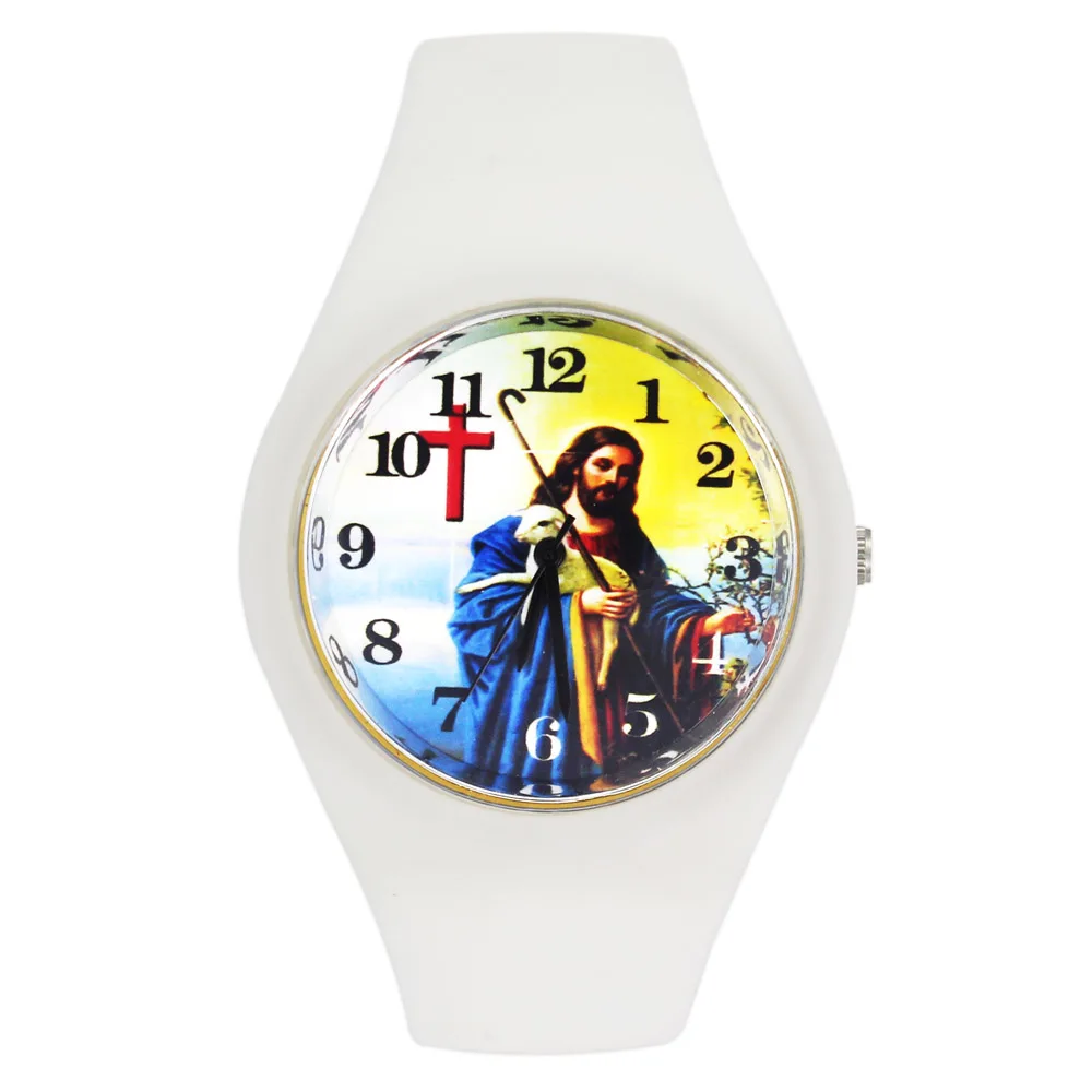 Jesus Christ Shepherd Cross Easter Day Christmas Gift Fashion Women Men Sport Silicone Strap Analog Quartz Wrist Watch 2