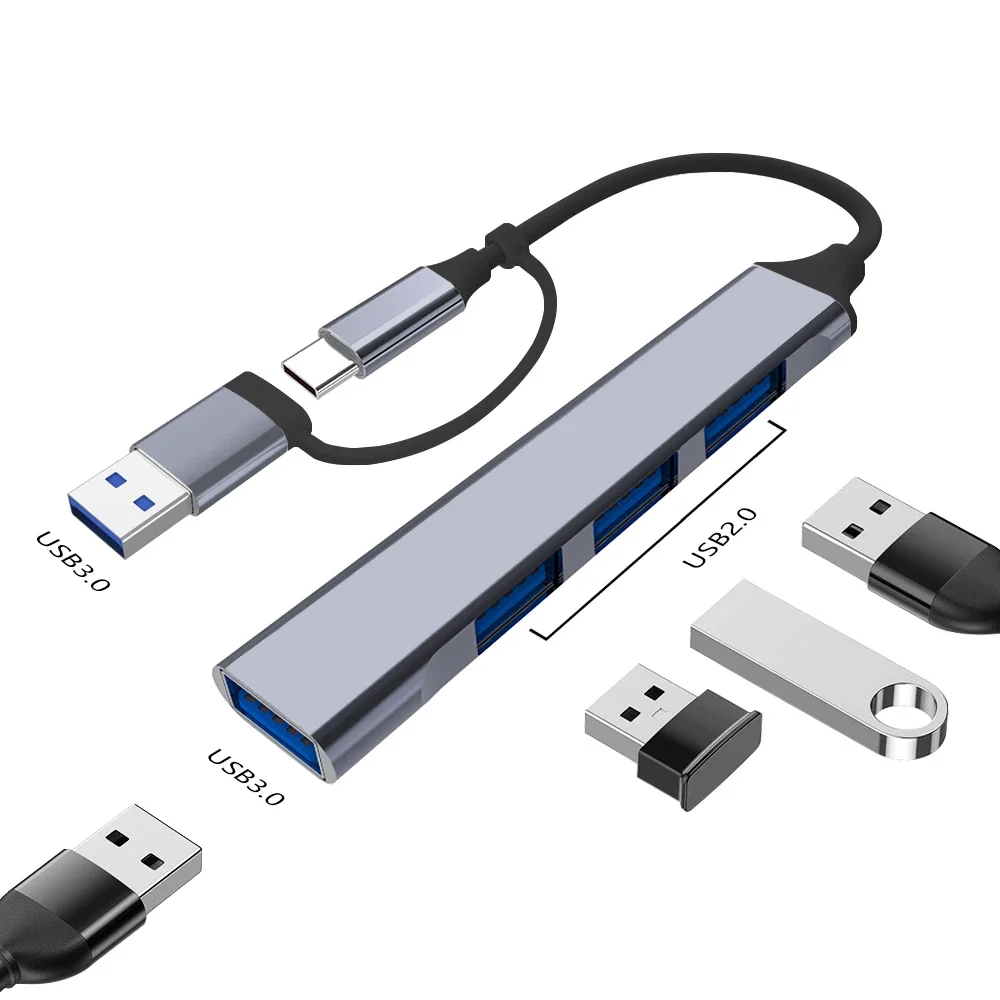 Aluminum 4-in-1 USB C Multi-Port Hub with High-Speed USB Connections