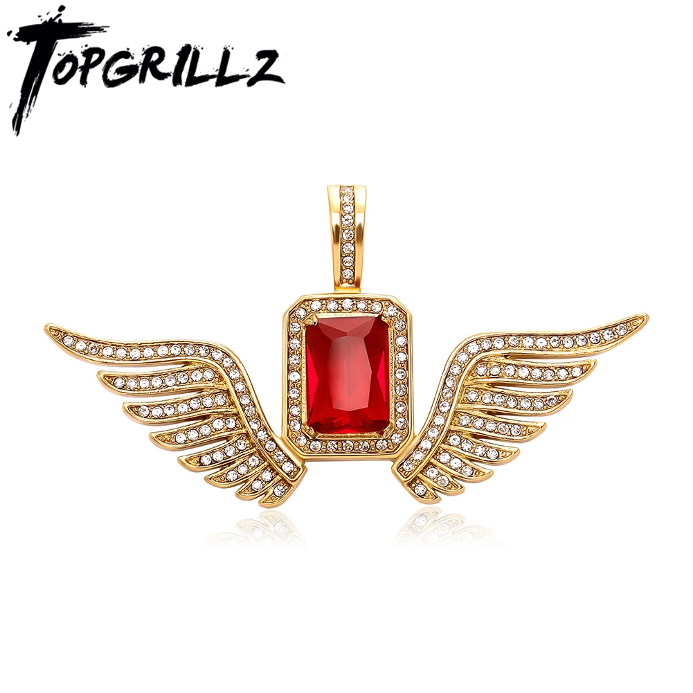 

TOPGRILLZ Stainless Steel Ruby Pendant with Cubic Zirconia Gold Plated Fashion Simple Jewelry Elegant Luxury Ruby Necklace