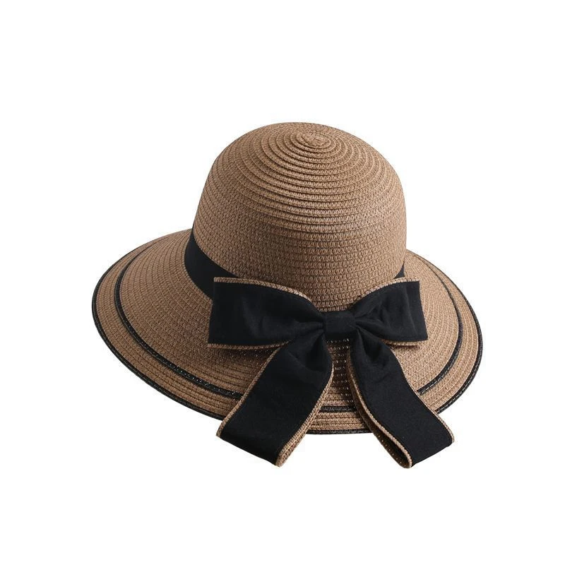 Spring And Summer Woven Straw Hat Women's Versatile Beach Big Edge Bow Sun Shield Hat Noble Style Sun Shield