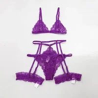 Toucheart 3 pièces ensemble vêtements de nuit costume Lingerie Sexy femmes mince Transparent dentelle soutien-gorge ensemble voir à travers femme sous-vêtements érotiques nouveau 6