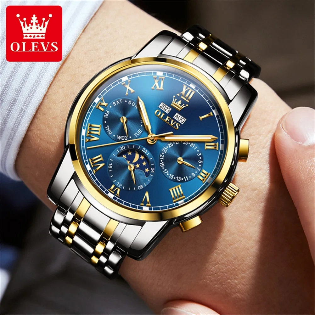 OLEVS 6692 Men's Watch Auto Date Mechanical Watch For Men Steel Strap Roman Scale Moon Phase Waterproof Man Automatic Wristwatch