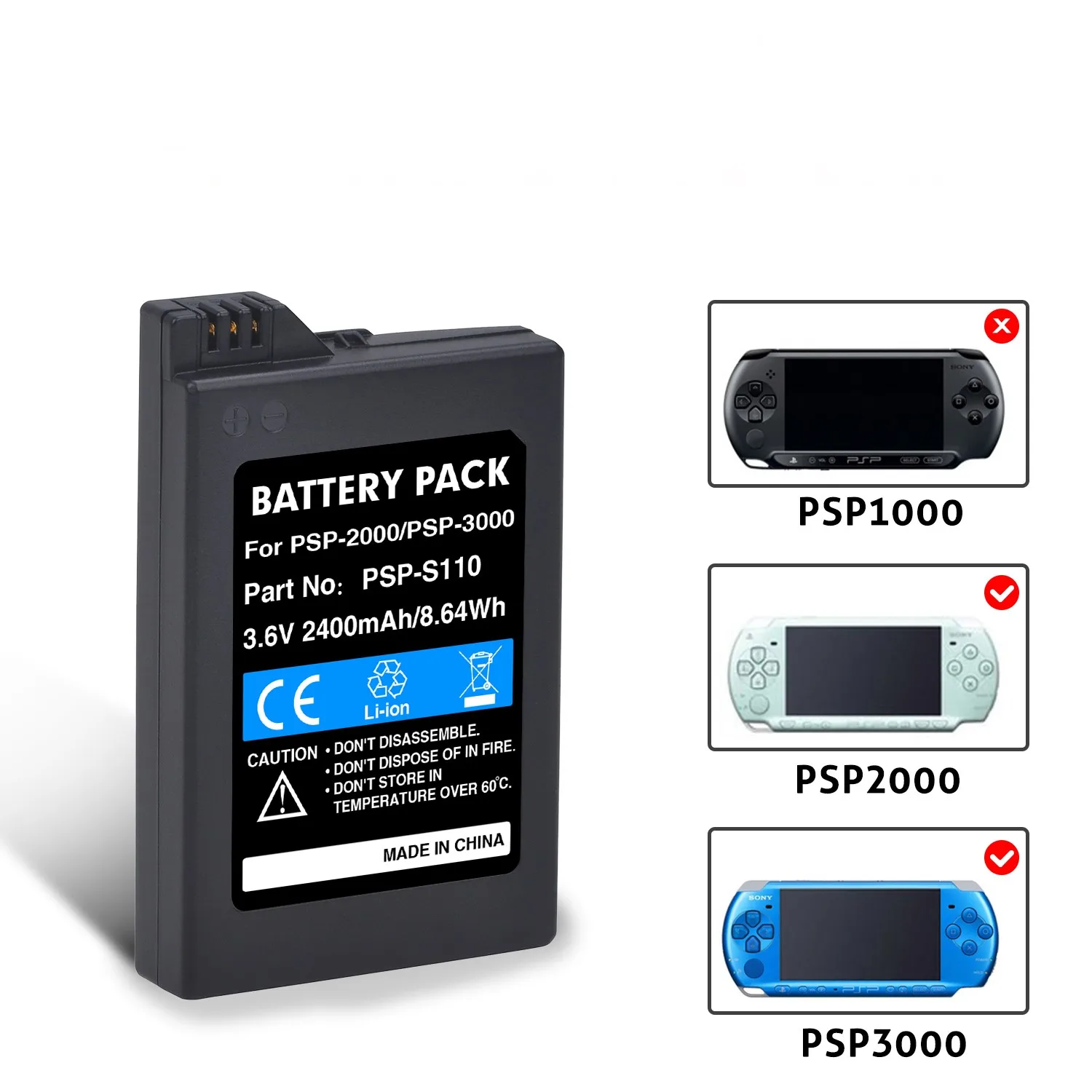 2400mAh PSP2000 PSP-3000 Batterie und Ladegerät für Sony PSP-2000