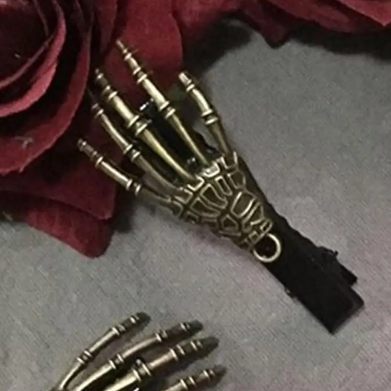 A52E Kleine Haarspange Steampunk Haarnadeln Cool Gear Skeleton Hand Metall Kopfbedeckung Halloween Haarschmuck für Teenager – Detail 7