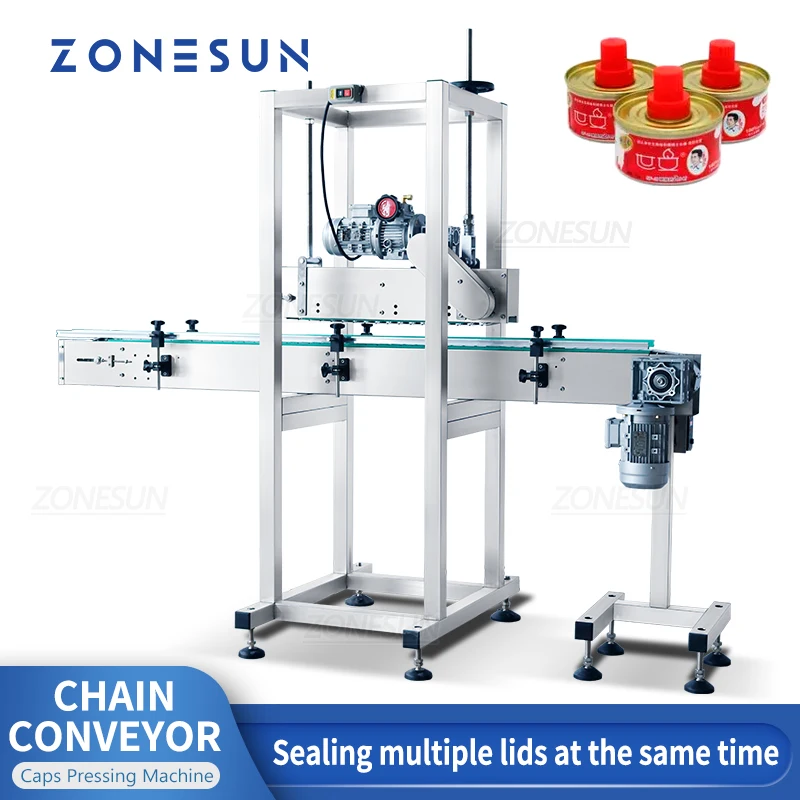 

ZONESUN ZS-XG21 Automatic Capping Machine Conveyor Chain Food Cosmetics Cap Pressing Can Wine Cork Jar Bottle Packaging