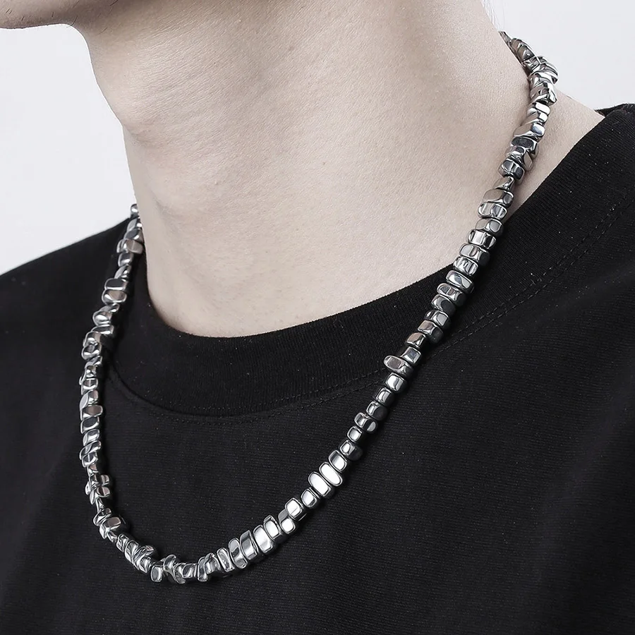 Hematite Stone Men Necklace Punk Accessories
