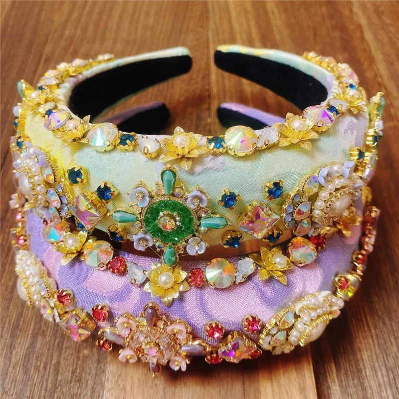 

2023 New Gorgeous Baroque Padded Rhinestone Headbands For Women Full Crystal Headbands Wide Headwear Hairband Hair Accessories