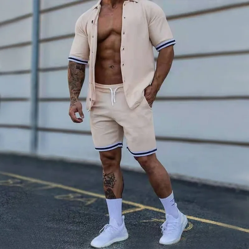 

Summer New Men's Sets Trendy Polo Solid Short Sleeve Shirt and Shorts Two Piece Set Male Tracksuit Large Size Ropa De Hombre