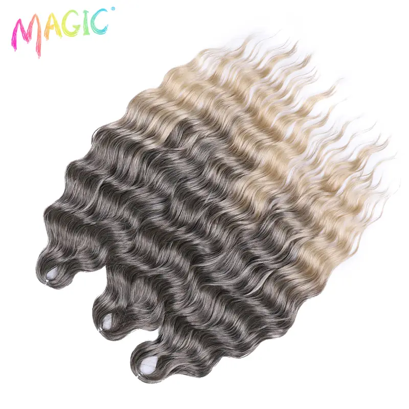 Anna Synthetic Hair 24 Inch Water Wave Braiding Hair Extensions Ombre Blonde Deep Wave Afro Curl Twist Crochet Hair for Women - Image 5