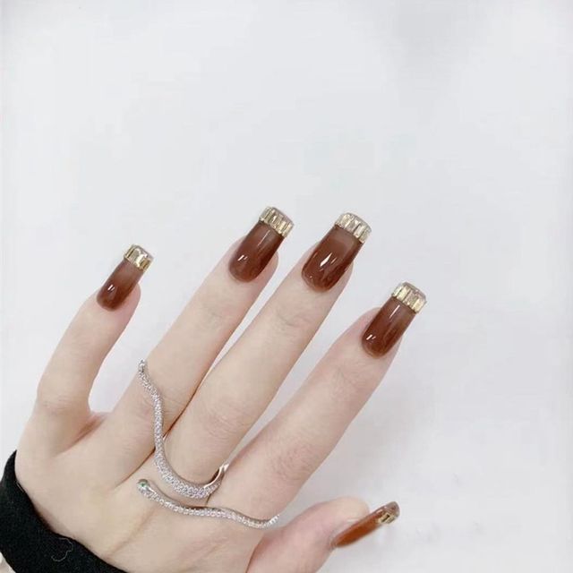 Detachable Jelly Gradient with design False Nails Wearable Ballerina Coffin Fake Nails Full Cover Nail Tips Press On Nails