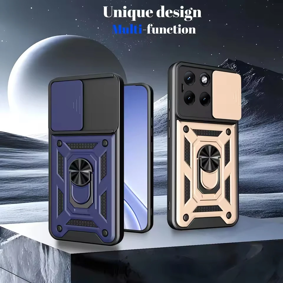 Magnetic Slide Camera Phone Case with Ring Stand Holder - Shockproof Cover