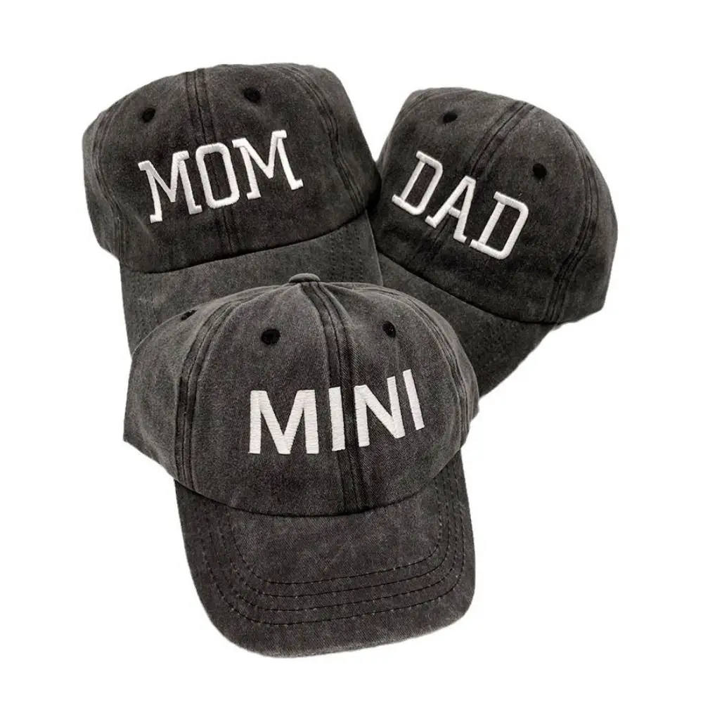 Gewaschene Baumwoll-DAD-MOM-MINI-Stickerei-Caps, Vintage, verstellbar, Eltern-Unisex-Baseballmützen, Freizeit, atmungsaktiv – Detail 3