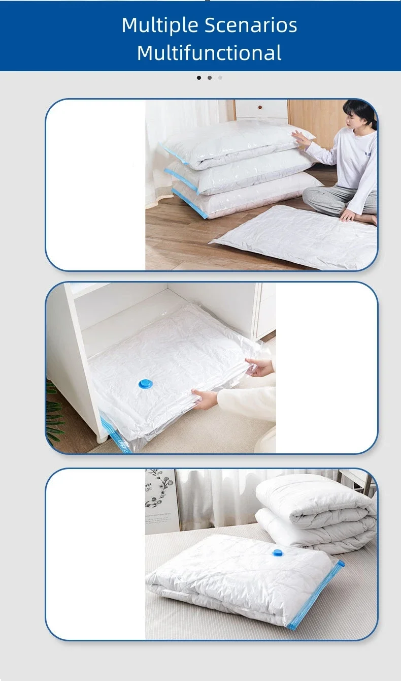 Description Picture 6 of item3-5PCS Vacuum Bag and Pump Cover for Clothes Storing Large Plastic Compression Empty Bag Travel Accessories Storage Container