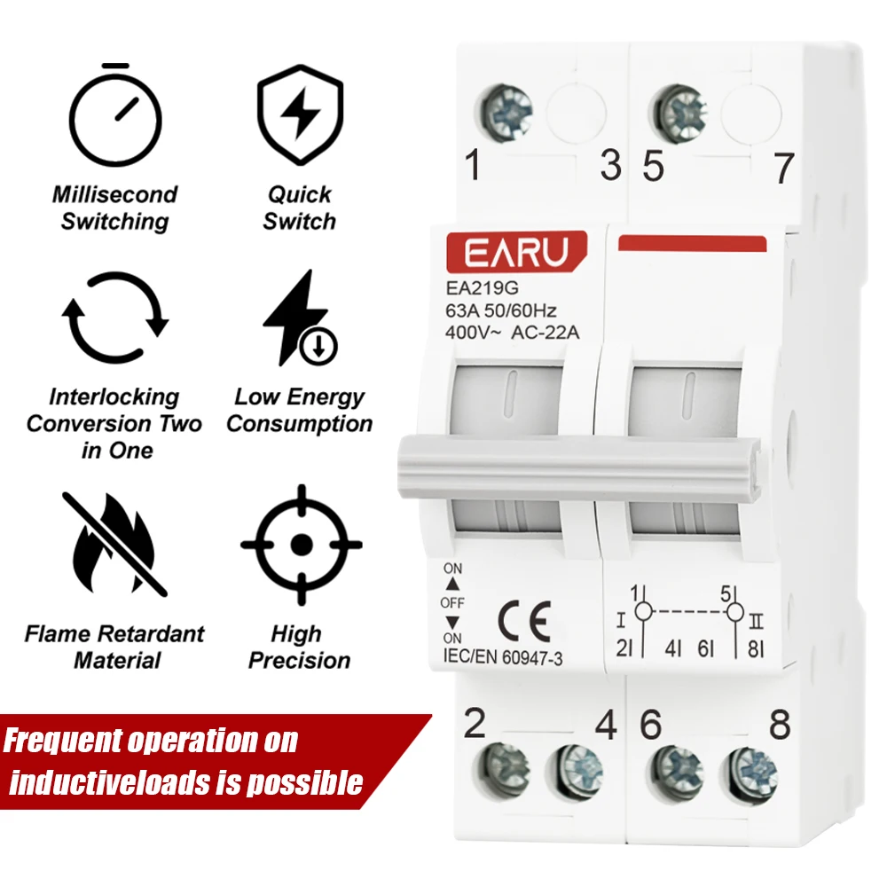 2P 40A 63A MTS Dual Power Manual Transfer Interlock Circuit BreakerDin Rail Isol