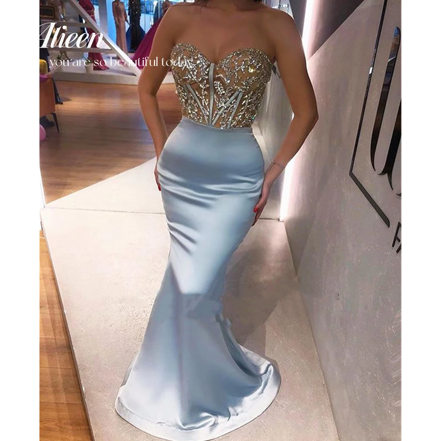 

Satin Long Evening Party Dress Elegant Wedding Dress 2023 Luxury Evening Dresses for Women 2023 Aileen Mermaid Skirt Sweetheart