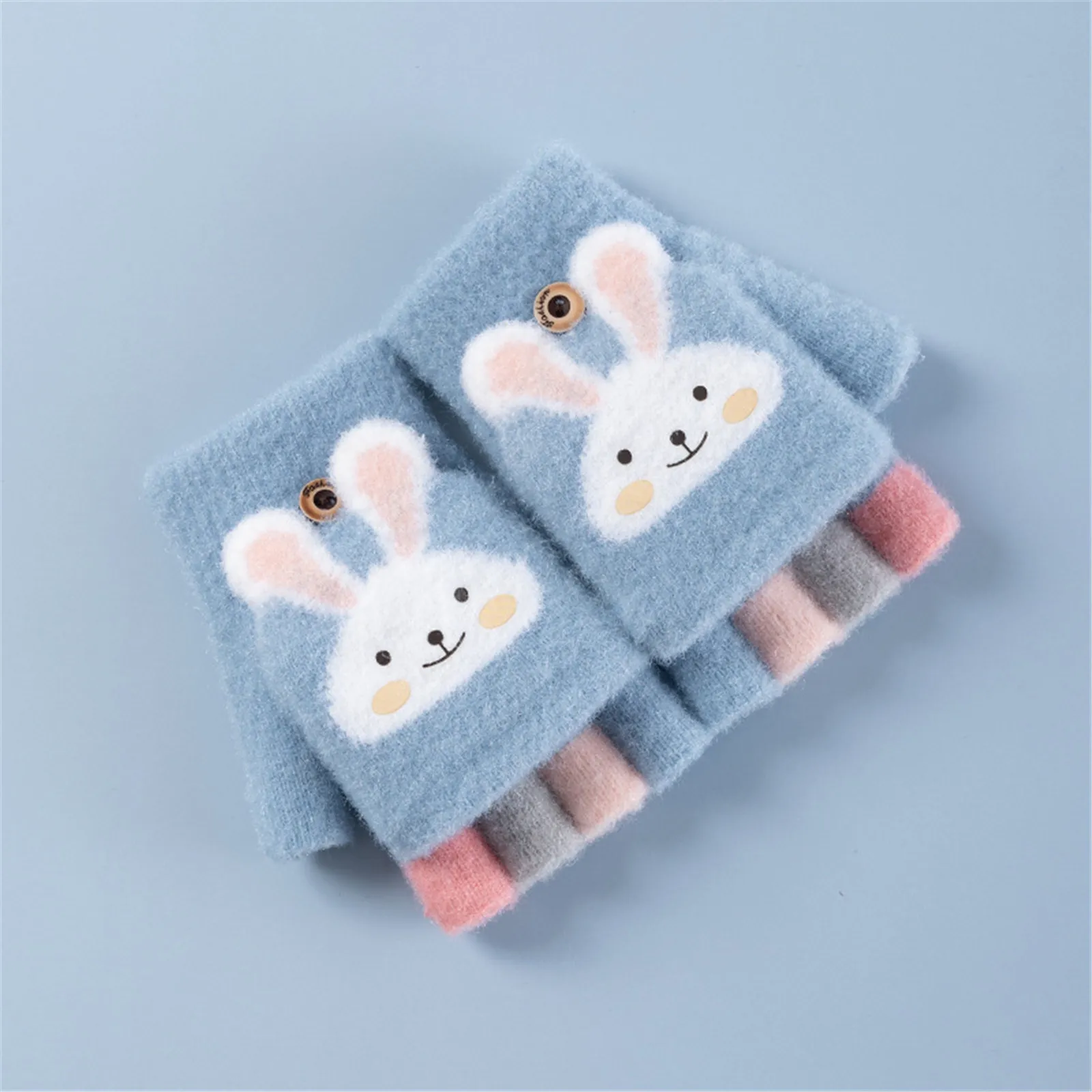 Children Five Finger Gloves Winter Boy Thickened Half Finger Mittens Girl Kid Knitted Mitten Winter New Cartoon Warm Flip Gloves winter gloves baby mittens